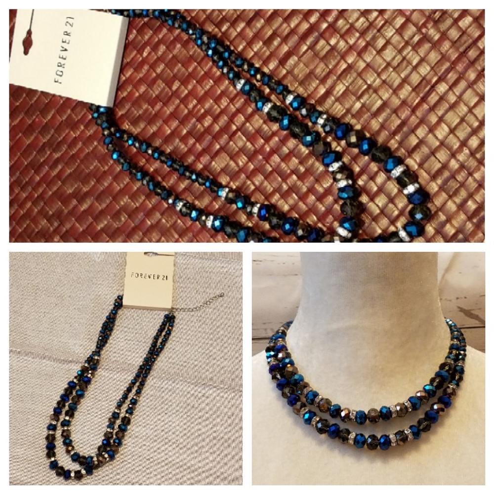 Forever 21 Smoke and Blue Beaded Necklace 2 Strand